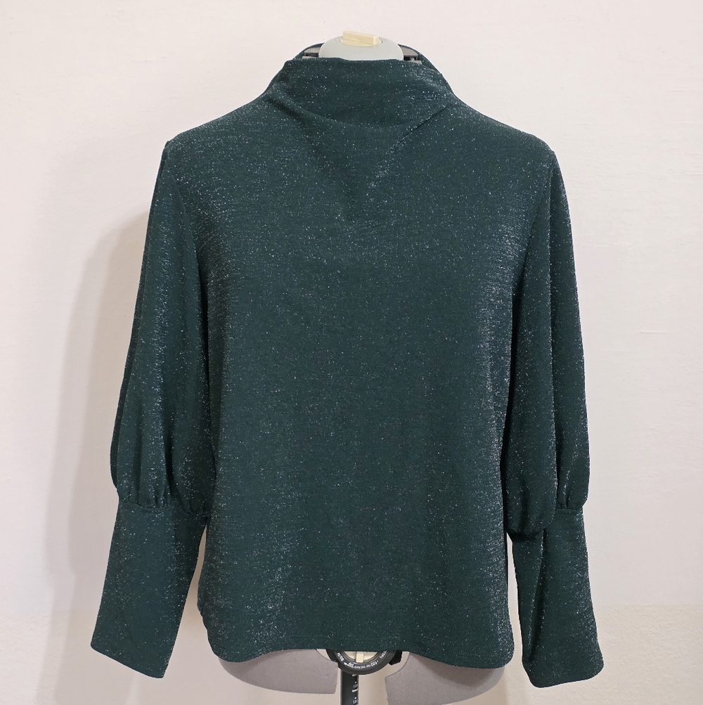 Joseph Ribkoff Sparkling Emerald Cowl Neck Sweater